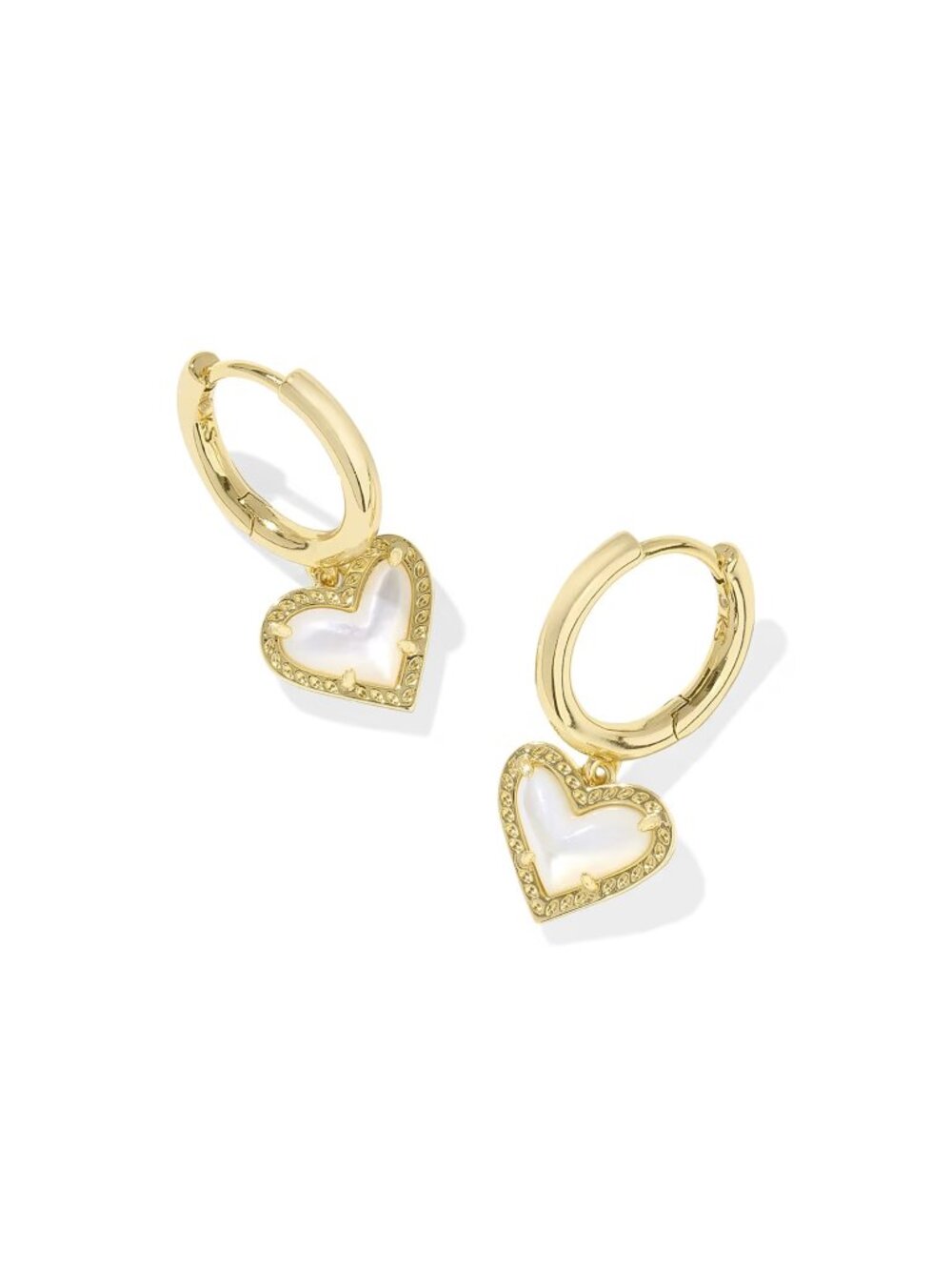 Ari Heart Gold Huggie Earrings in Ivory Mother-of-Pearl